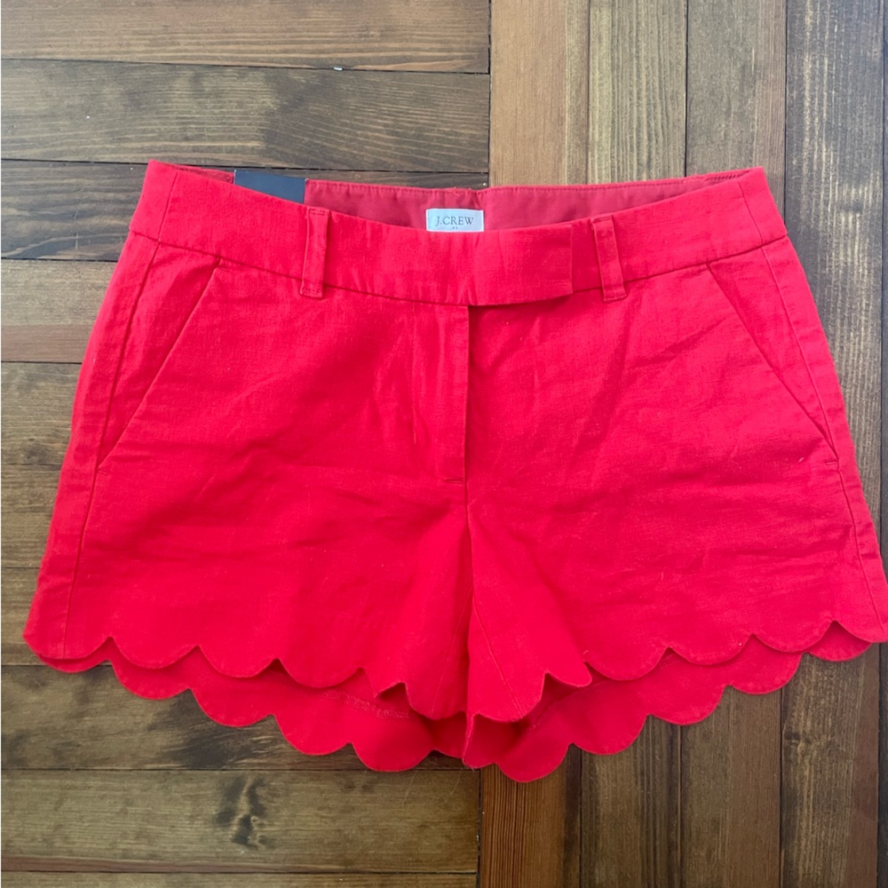 J.crew red scalloped shorts